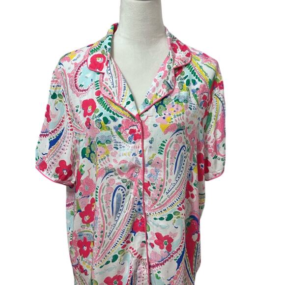 Jaclyn Intimates Pajama Top Paisley Print Collared Viscose Multicolor W L NWOT - Picture 2 of 8